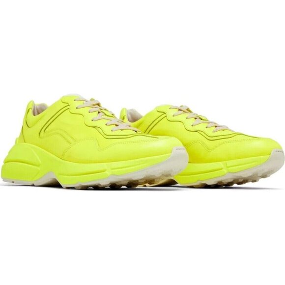 Gucci Rhyton Leather Sneaker US 12.5 46 Mens Fluorescent Neon Yellow - Picture 14 of 14